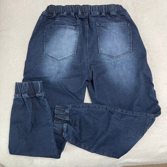 Almost Famous Wimen’s Jogger Denim Jeans Sz Large Elastic/Drawstring Distressed - Picture 3 of 8